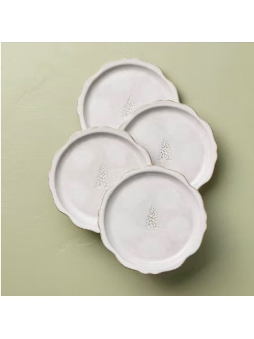 Set of 4 Hearth & Hand Magnolia Carved Evergreen Christmas Tree Appetizer Plates